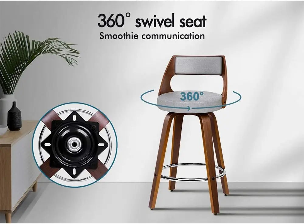 Set of 2 Grey Linen Swivel Bar Stools