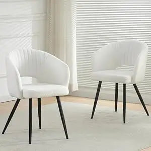 Set of 2 Bouclé Dining Chairs - White