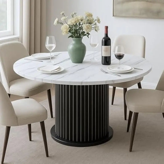 Round Dining Table – White Top with Black Base
