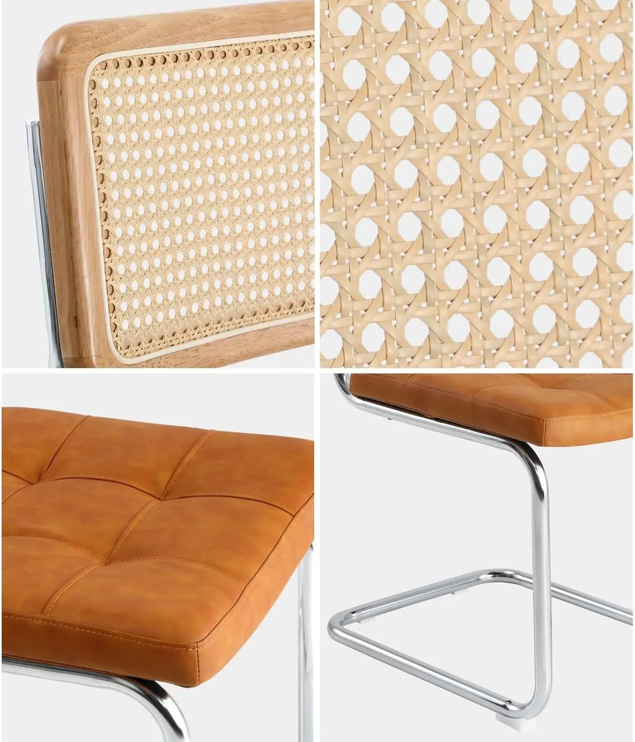 Set of 2 Modern Rattan Cantilever Dining Chairs