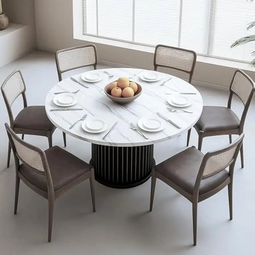 Round Dining Table – White Top with Black Base