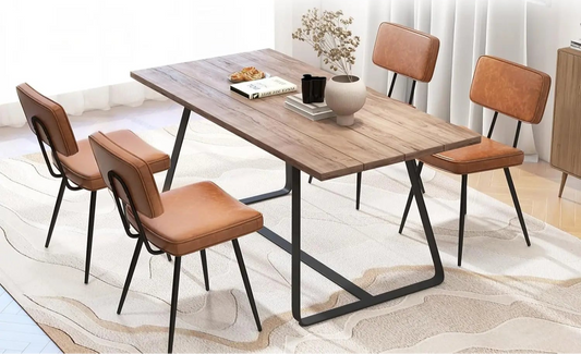 Set of 2 Modern Dining Chairs – Brown PU Leather Upholstery