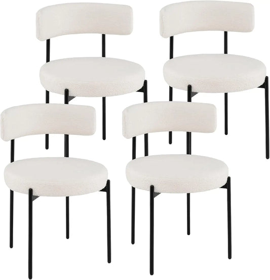 Set of 4 Round Bouclé Sherpa Dining Chairs