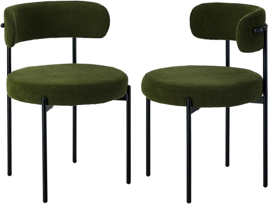 Set of 2 Boucle Dining Chairs – Green