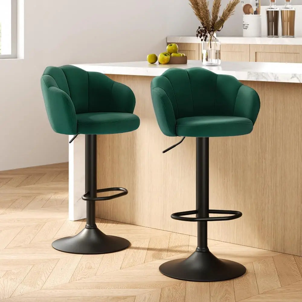 Set of 2 Dark Green Velvet Bar Stools