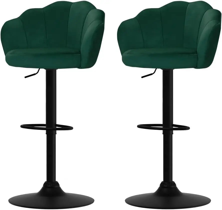 Set of 2 Dark Green Velvet Bar Stools