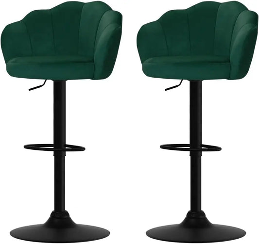 Set of 2 Dark Green Velvet Bar Stools