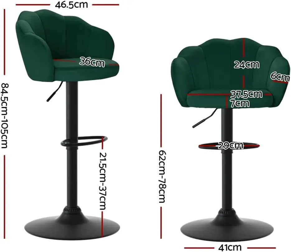 Set of 2 Dark Green Velvet Bar Stools