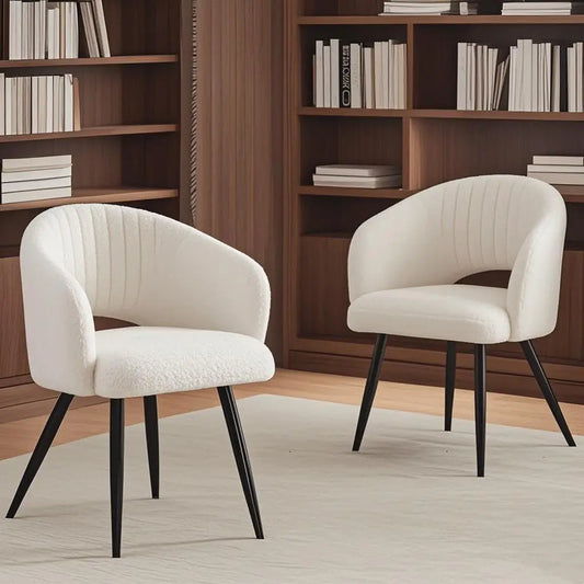 Set of 2 Bouclé Dining Chairs - White