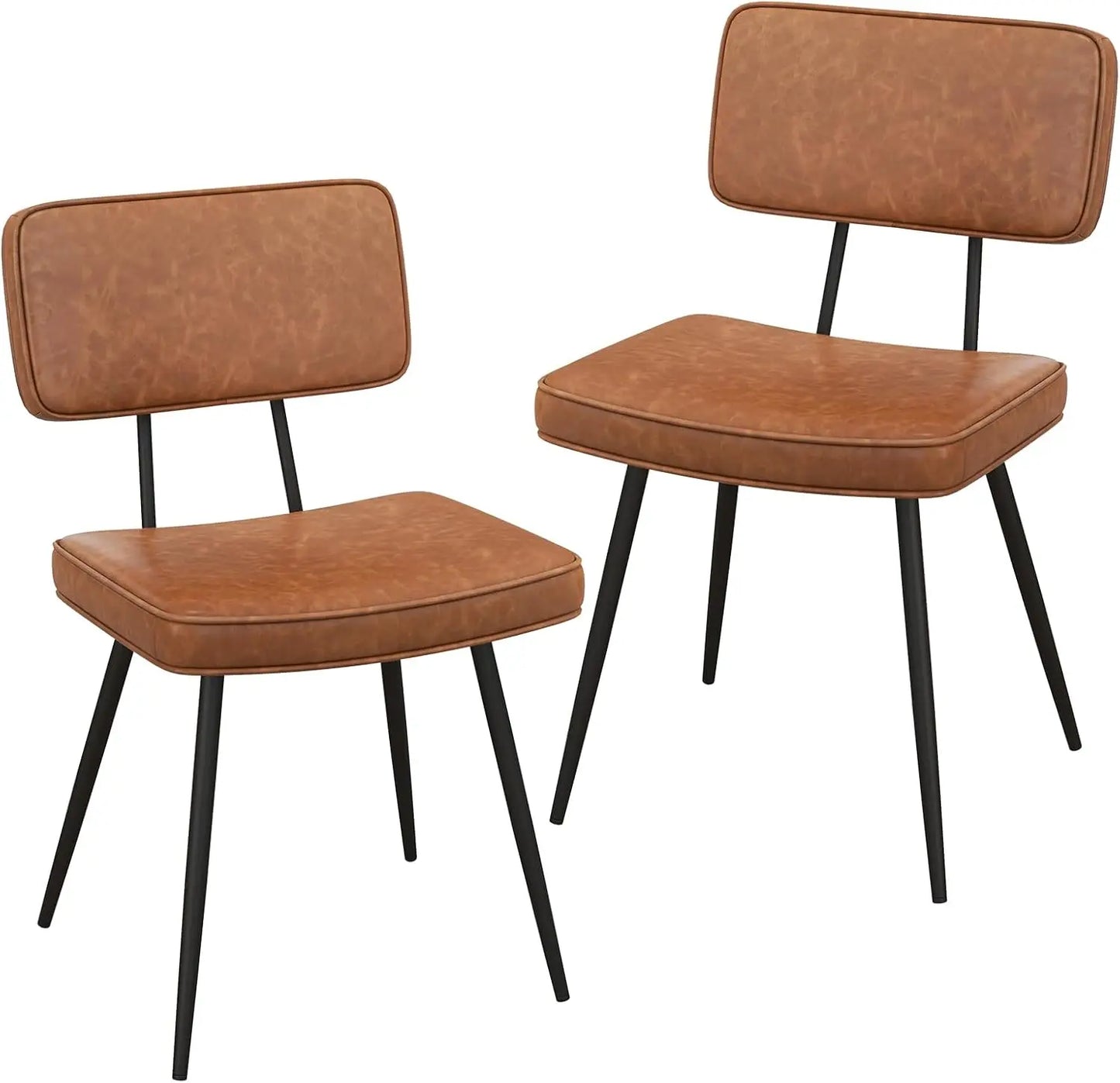 Set of 2 Modern Dining Chairs – Brown PU Leather Upholstery