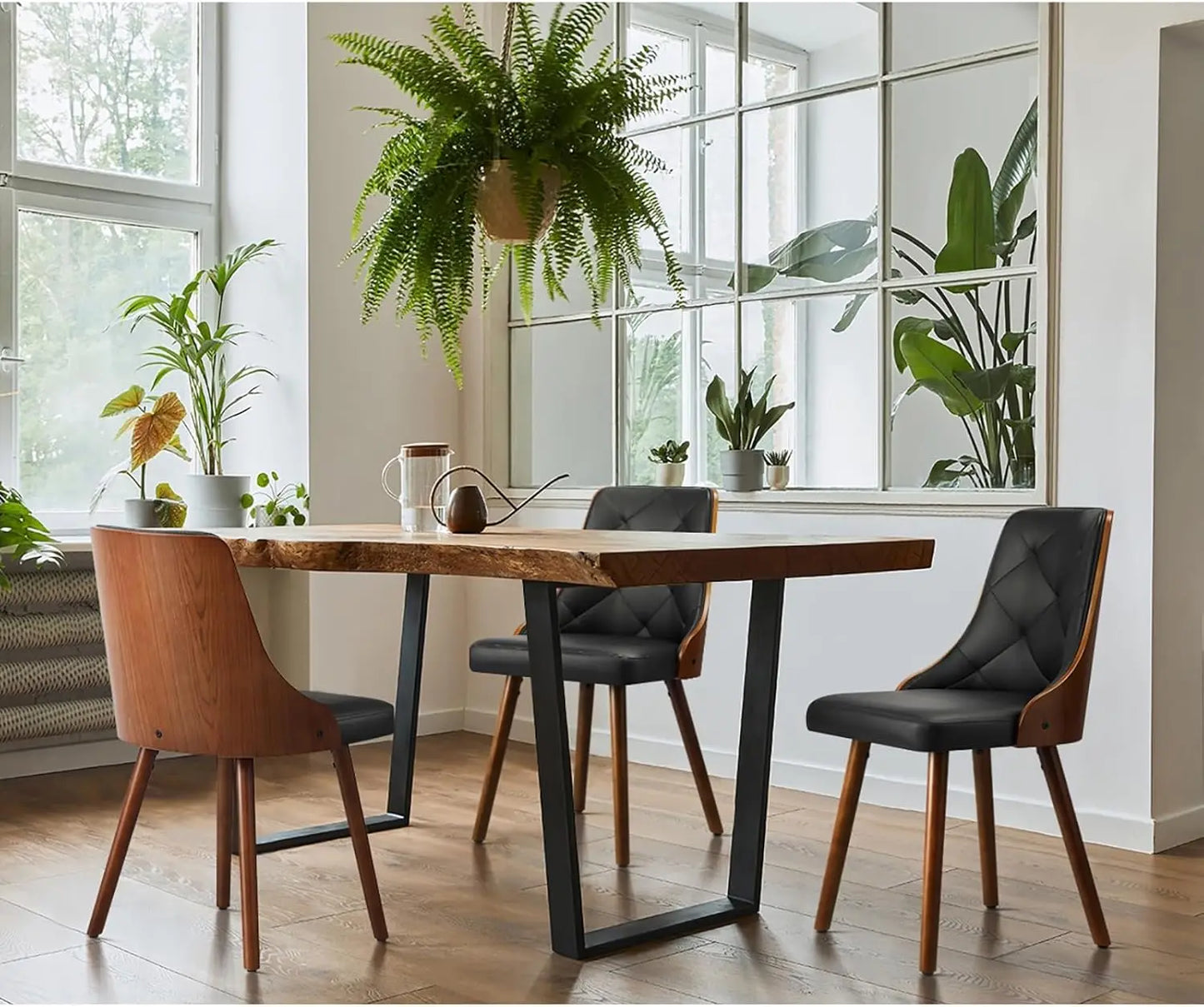 Set of 2 High-Back Dining Chairs – Black Faux Leather