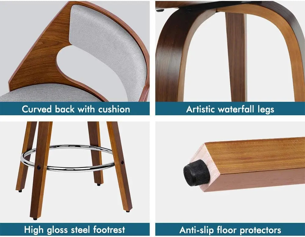 Set of 2 Grey Linen Swivel Bar Stools