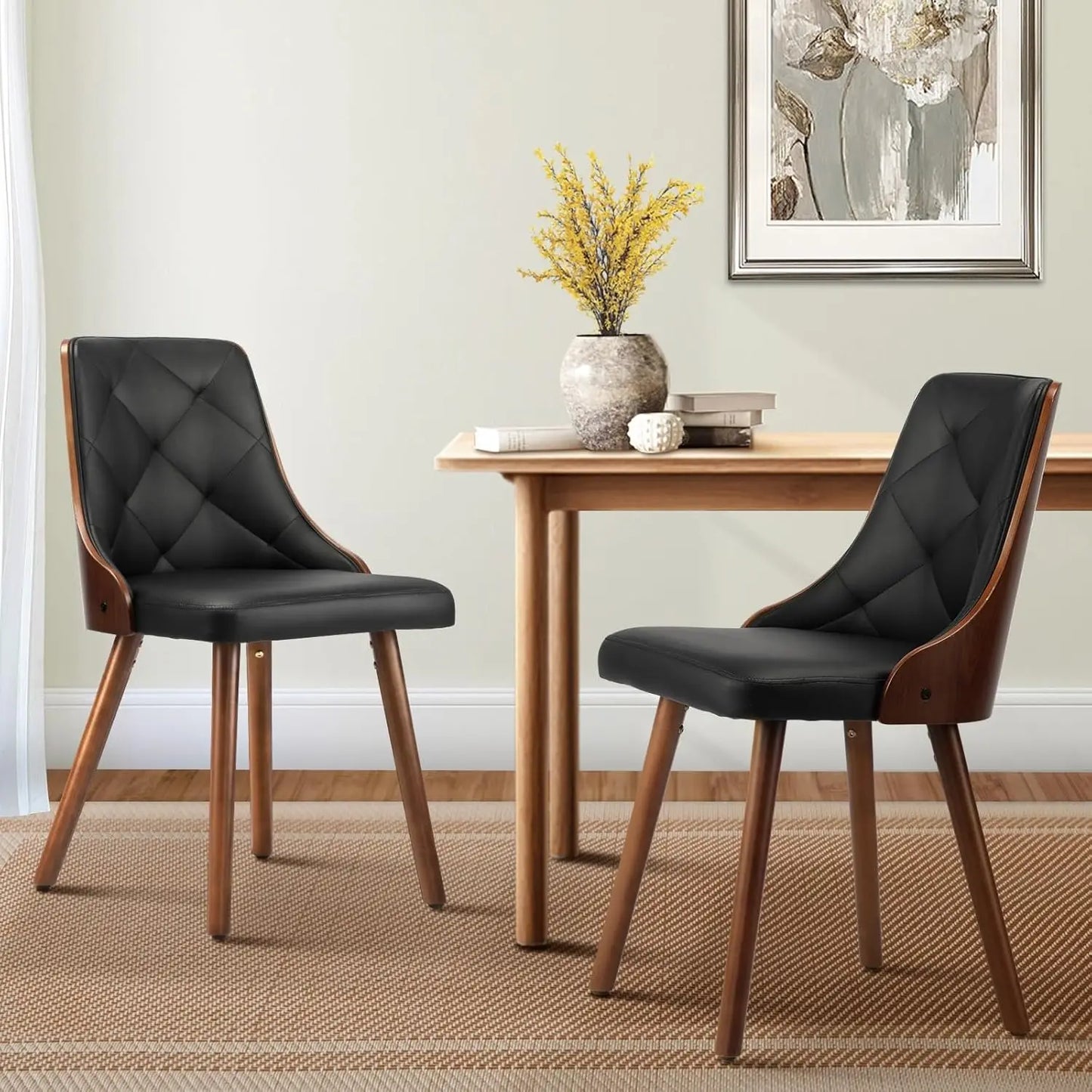 Set of 2 High-Back Dining Chairs – Black Faux Leather
